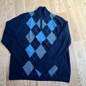 Harrison Davis Men’s large argyle 2 ply cashmere 1/4 zip sweater